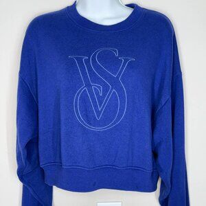 Victorias Secret Royal Blue Embroidered Cropped Crewneck Sweatshirt (2018)